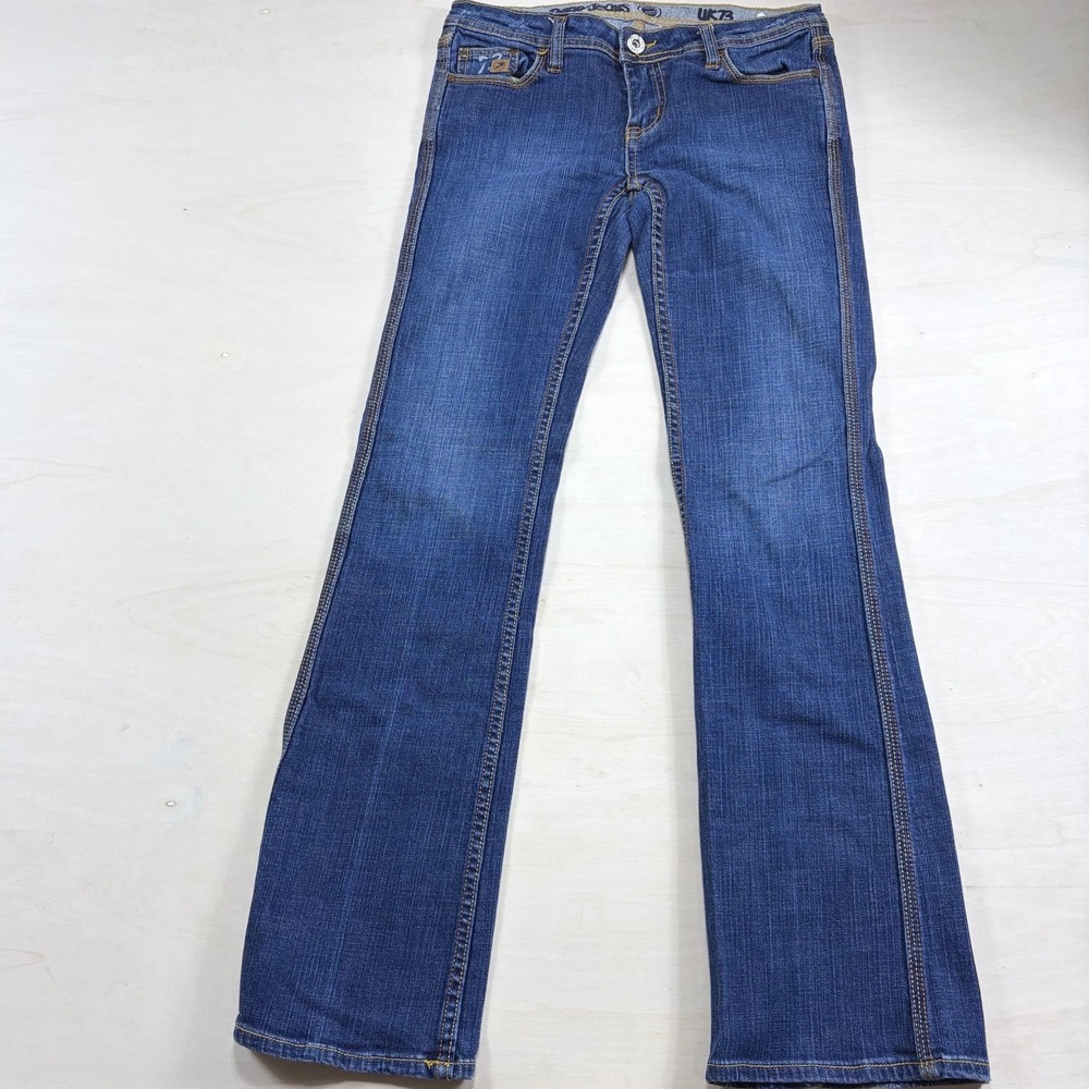 Pepe Jeans London UK73 Blue Flare Leg Denim Jeans Size 27 Low Rise Medium Wash